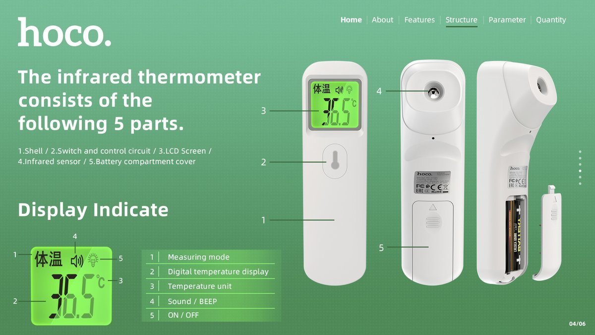 hoco. - [Hong Kong licensed product] Non-contact infrared thermometer (forehead thermometer) FD-01MD
