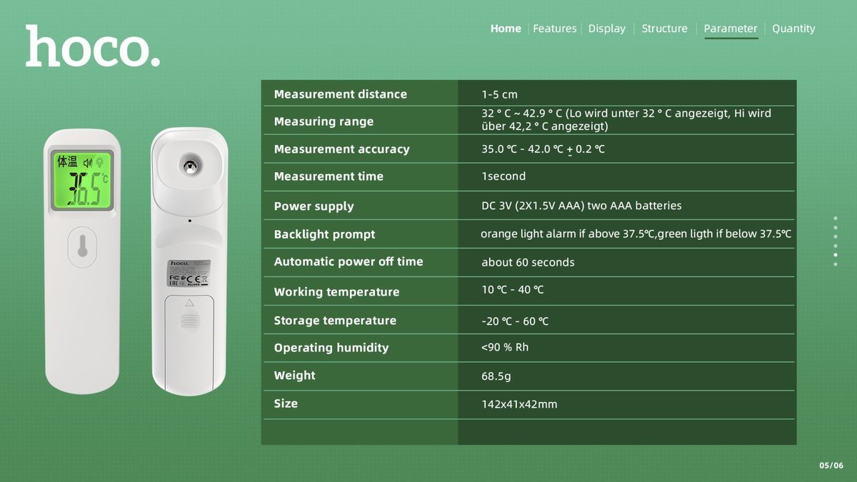 hoco. - [Hong Kong licensed product] Non-contact infrared thermometer (forehead thermometer) FD-01MD