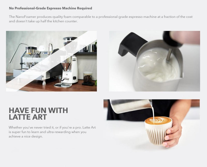 Subminimal - NanoFoamer Steam-free Portable Latte Art Milk Foam Wand | Coffee Latte Art | Electric Milk Frother | Milk Frothing Artifact