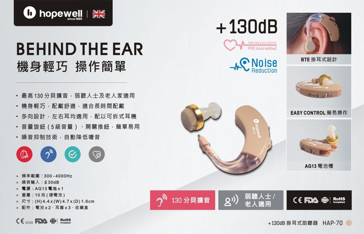 hopewell - HAP-70 (+130dB) 掛耳式助聽器【香港行貨】