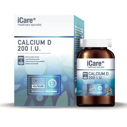 ICare - Calcium &amp; Vitamin D (100 Capsules) Strengthens Bones and Teeth Slows Bone Loss
