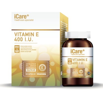 ICare - Vitamin E 400IU (100 Capsules) Antioxidant, anti-free radical, anti-wrinkle, anti-aging