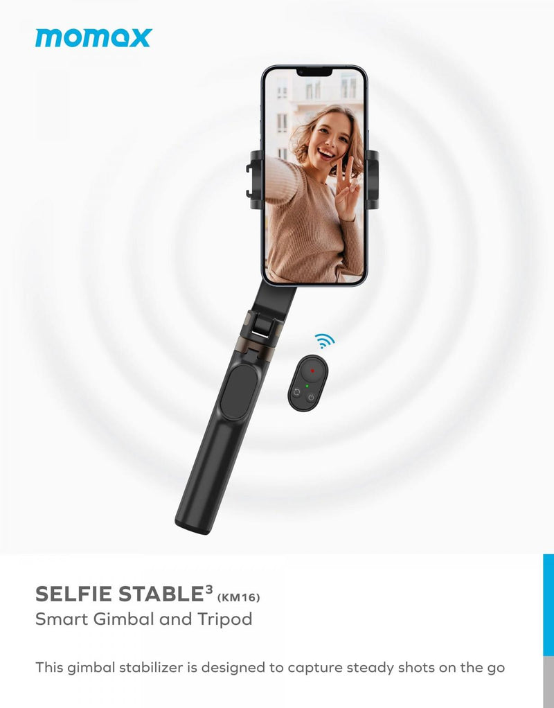 MOMAX - Selfie Stable3 Mini Stabilizer Selfie Tripod｜Mobile Phone Tripod｜Selfie Stick｜Selfie Stick｜Selfie Magic Stick｜Tilt KM16