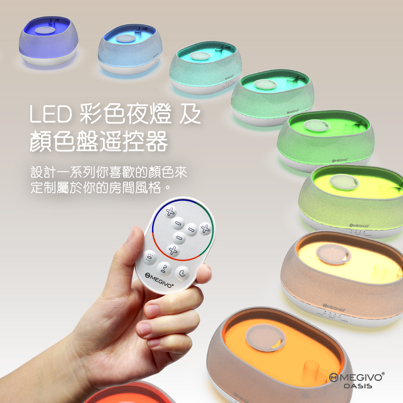 Megivo - Oasis 3-in-1 LED Ultrasonic Aromatherapy Humidifier | Humidifier | LED Table Lamp | Night Light