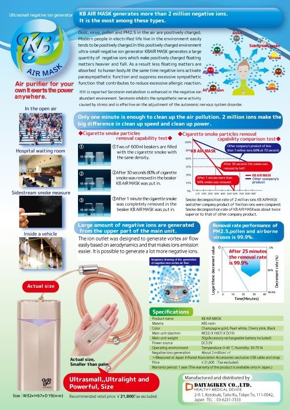 KB - Air Mask 雙排放離子隨身空氣清淨機 - 白色【日本製造。香港行貨】