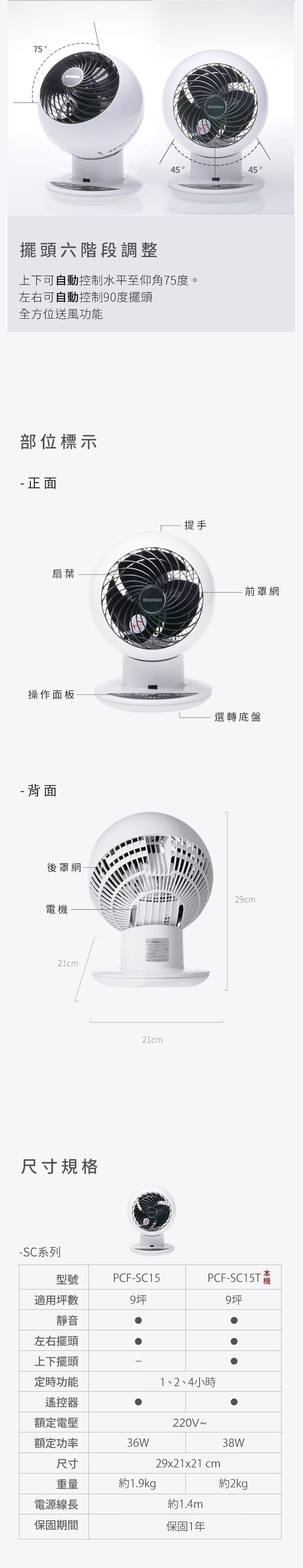 IRIS - PCF-SC15T 超強全方位靜音循環風扇｜對流風扇｜循環扇
