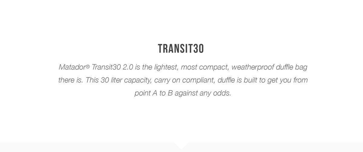 MATADOR - Transit30 2.0 Premium Series Waterproof Folding Travel Bag - 30L - Brown