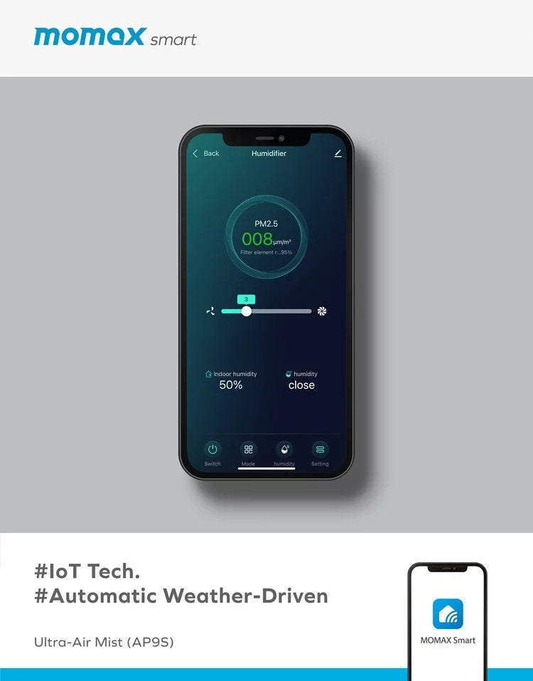 MOMAX - AP9S Ultra-Air Mist IoT Smart UV Air Purification and Humidification Fan