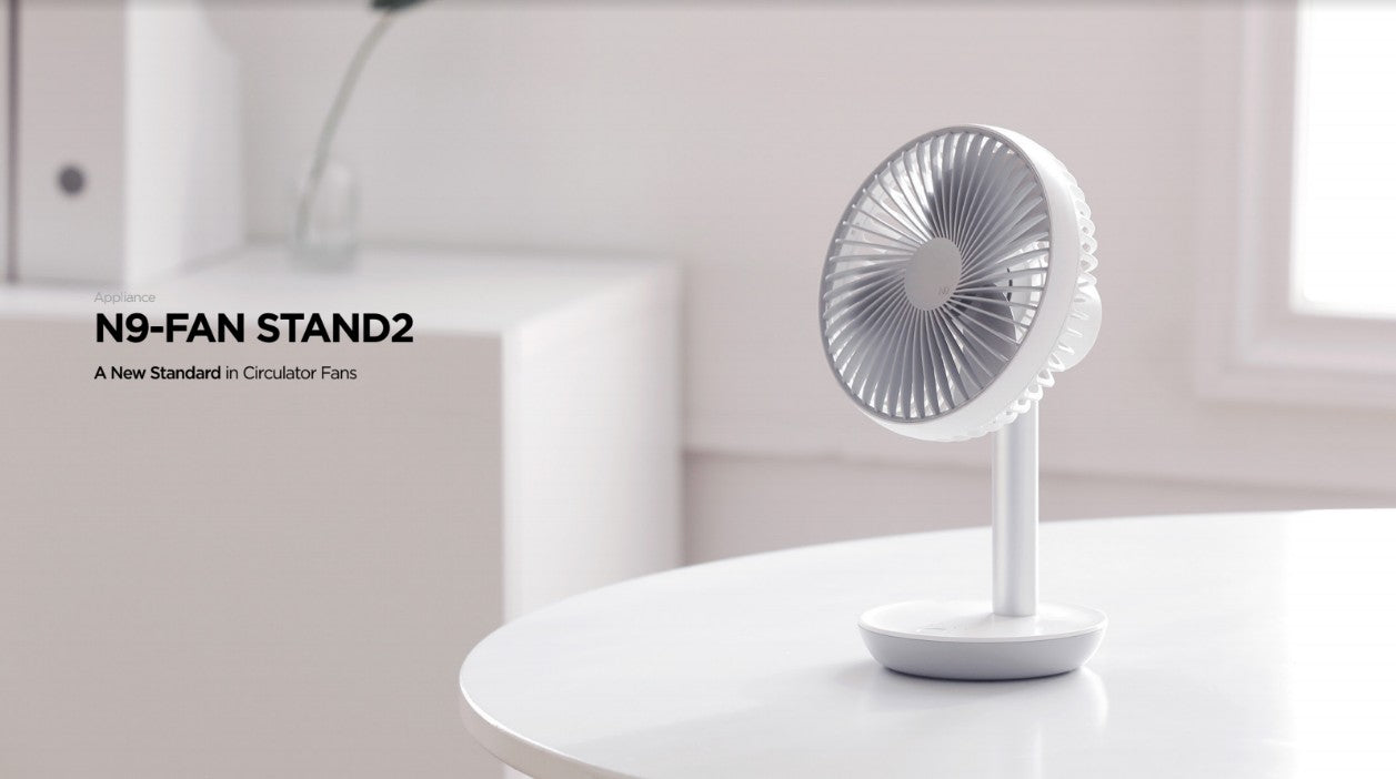 Lumena - N9 FAN STAND2 2nd Generation Cordless Stand Fan | Shaking Head Fan - White 