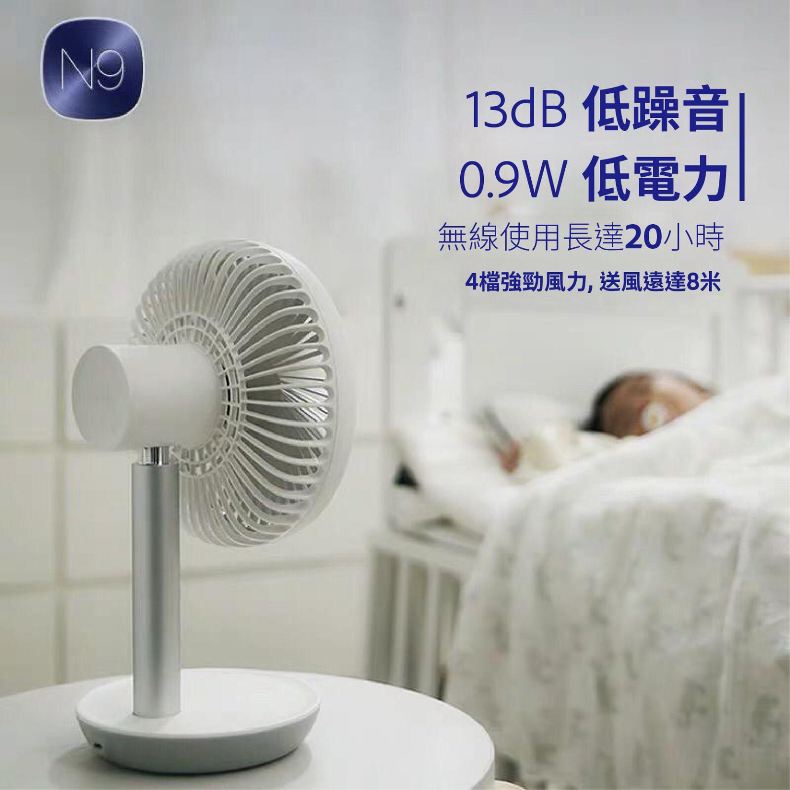 Lumena - N9 FAN STAND2 2nd Generation Cordless Stand Fan | Shaking Head Fan - White 