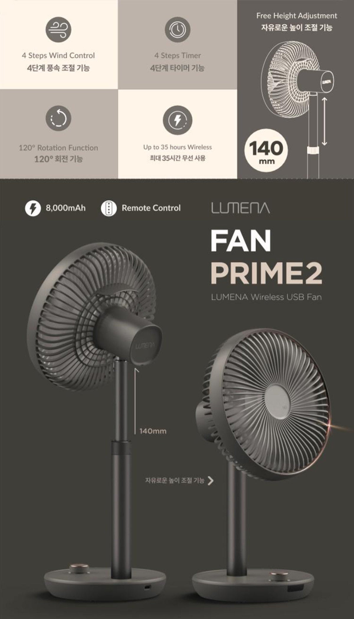 Lumena - LUMENA N9 FAN PRIME2 無線伸縮座檯風扇【香港行貨】