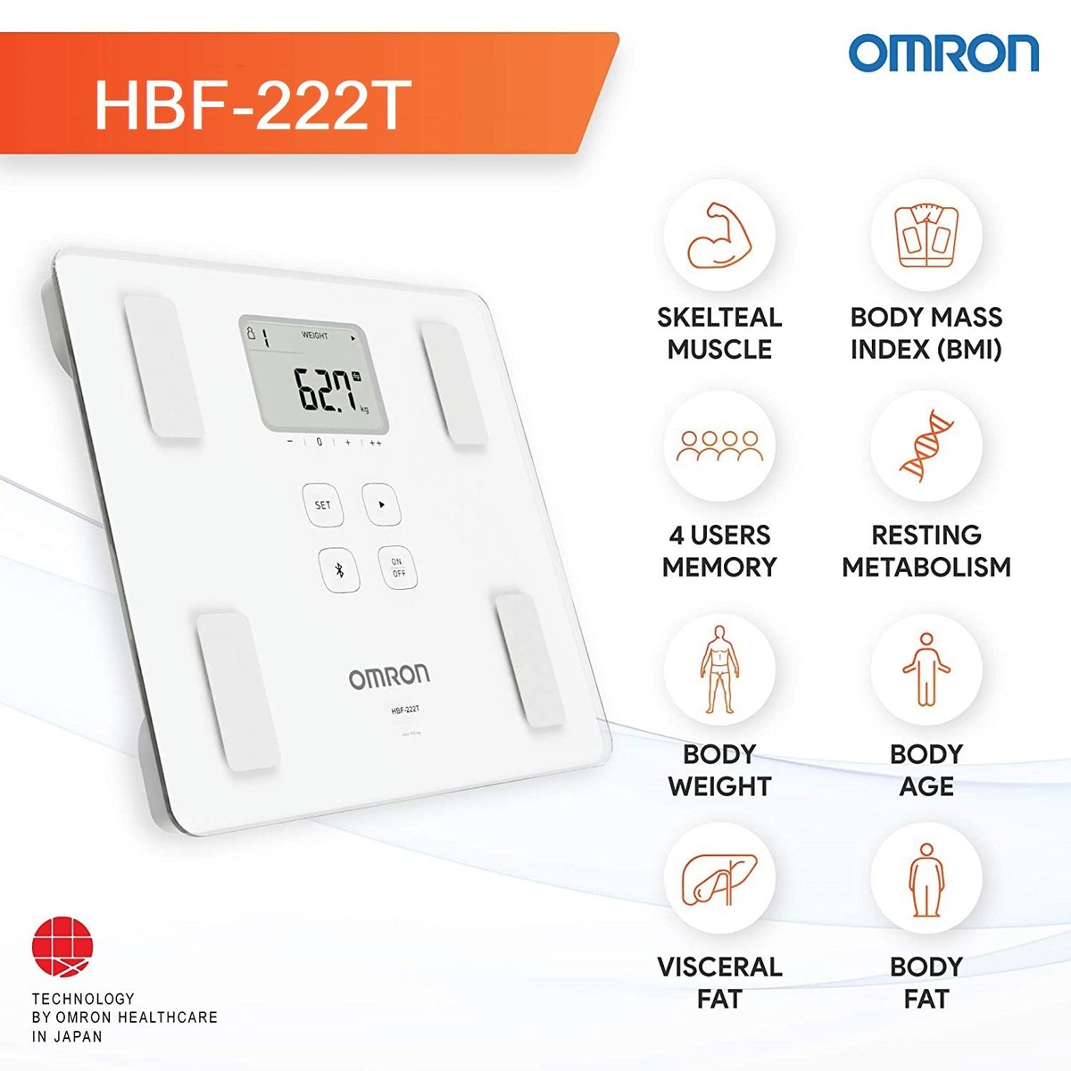 OMRON - HBF-222T Bluetooth Body Fat Electronic Scale [Licensed in Hong Kong]