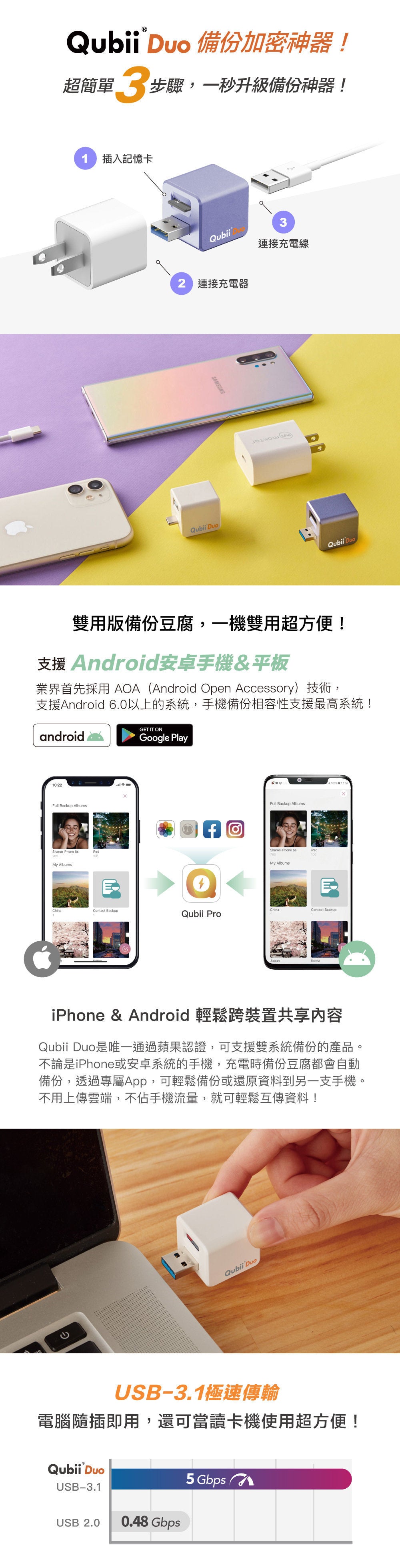 Maktar - Qubii Duo USB-A 手機自動備份豆腐雙用版 (不含記憶卡) - 白色