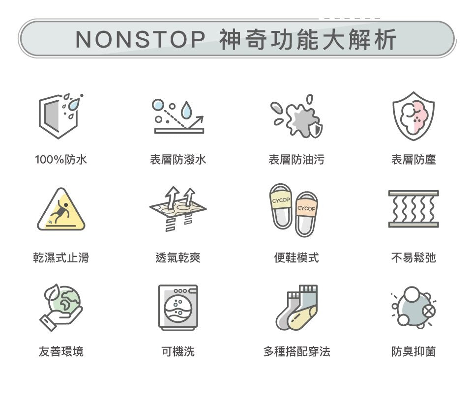 cycop - NONSTOP 2.0 全天候防水襪 [中筒]｜全地形耐候襪｜防潑水｜防污｜防塵 - 白/淺灰 (S尺寸)