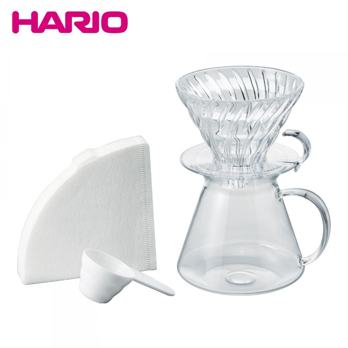 Hario - V60 02 玻璃手沖咖啡壺組套裝 Glass Brewing Kit (1-4杯)｜附濾紙 S-VGBK-02-T