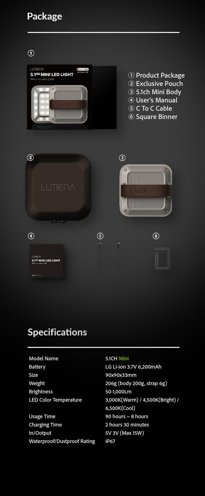 Lumena - N9 5.1CH MINI LED Light Power Bank Lighting LED Light | Camping Light | Spotlight | Waterproof Light