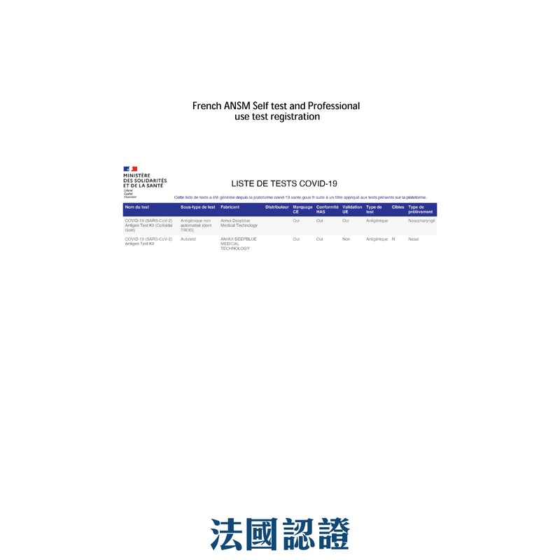 acc+ DEEPBLUE 新冠狀病毒抗原快速測試棒 自我快篩 通過CE1434