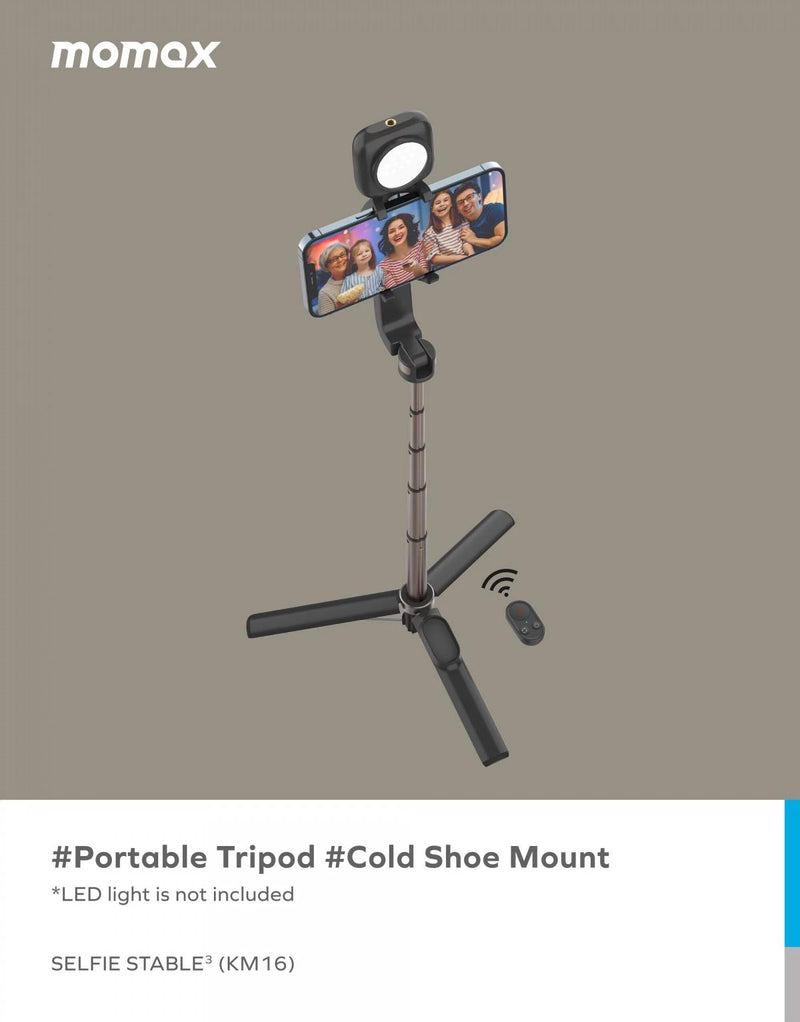 MOMAX - Selfie Stable3 Mini Stabilizer Selfie Tripod｜Mobile Phone Tripod｜Selfie Stick｜Selfie Stick｜Selfie Magic Stick｜Tilt KM16