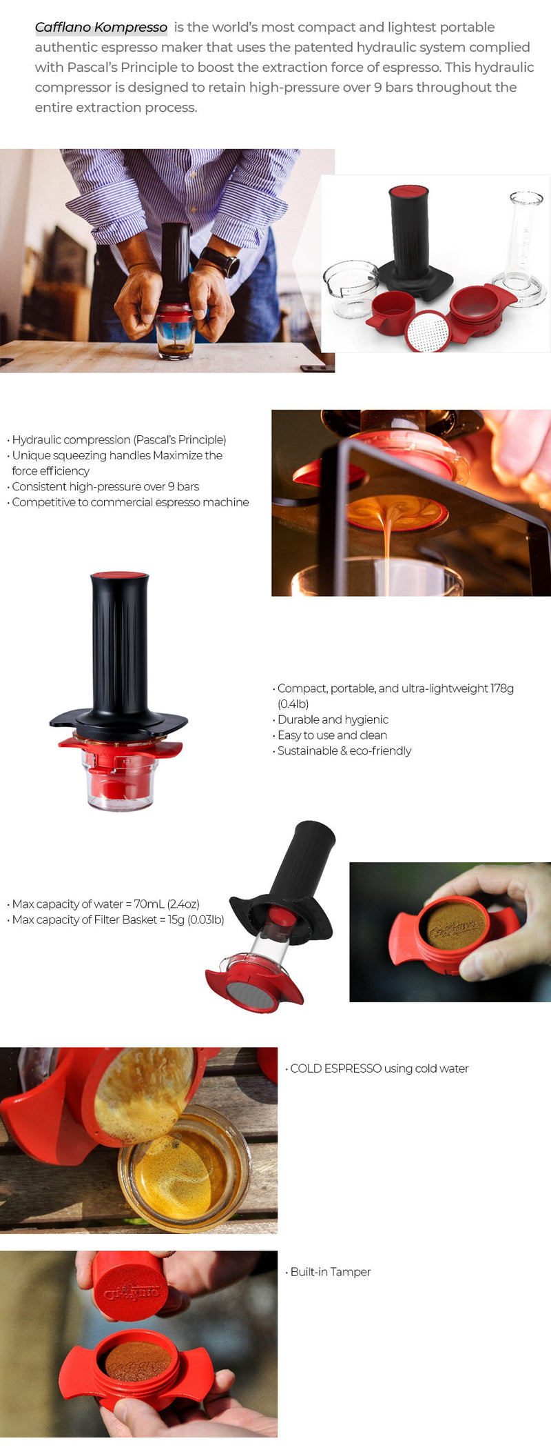 Cafflano - Kompresso portable espresso machine｜Manual espresso｜Hand-pressed coffee｜Extraction