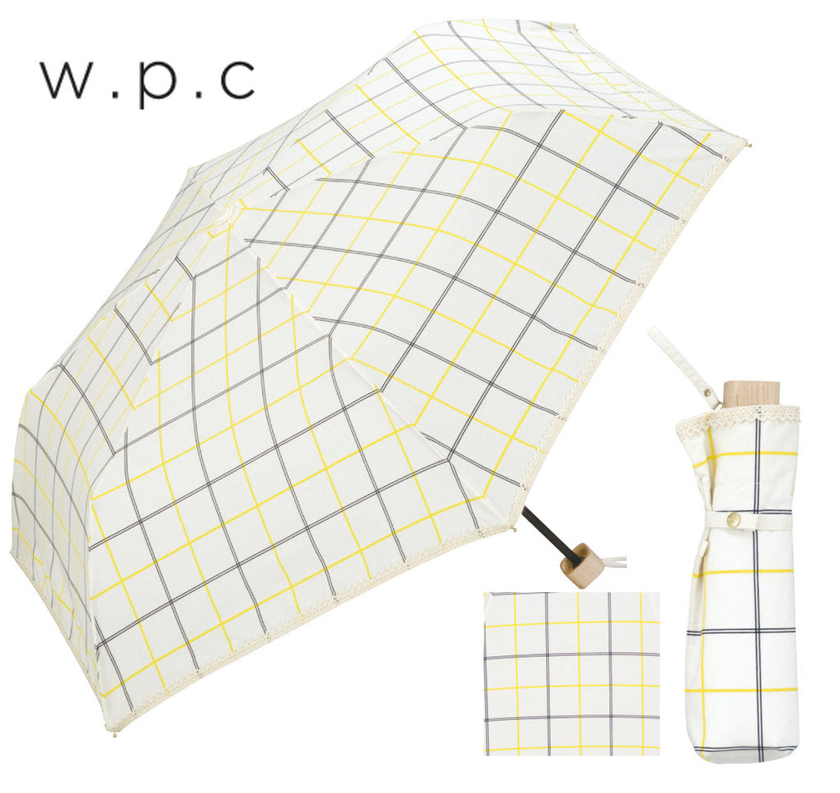 W.P.C. - 日本防UV/隔熱優質輕巧50cm縮骨遮 - 格子/白色