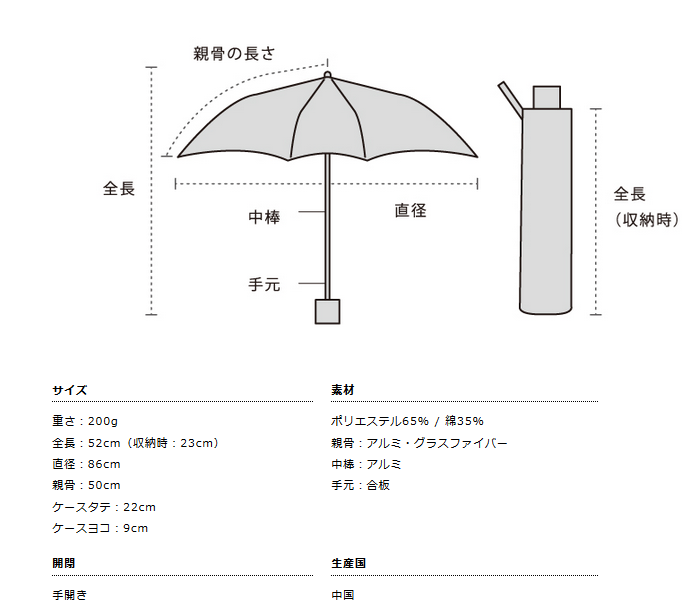 W.P.C. - 日本防UV/隔熱優質輕巧50cm縮骨遮 - 格子/白色