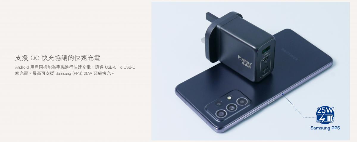 ProMini - Gw65s GaN氮化鎵65W 雙PD 3.0 + QC 3.0 插牆式快速充電器