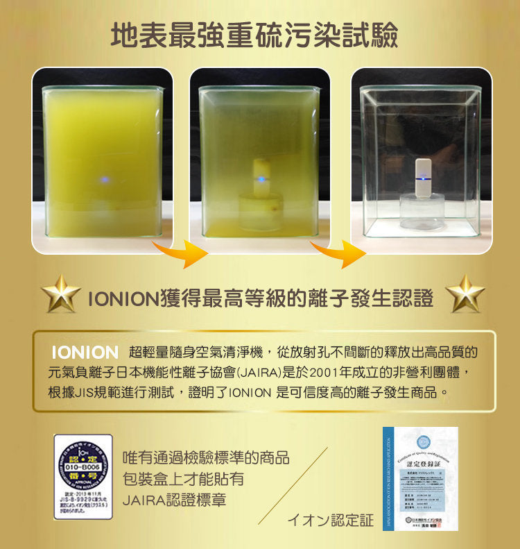 IONION - MX Ultra-Lightweight Portable Air Purifier - Gold [Licensed in Hong Kong]