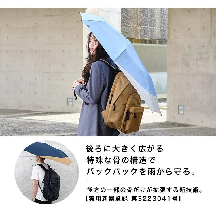 W.P.C. - 2022 UNISEX Umbrella 背部延長摺折疊雨傘 UX004｜WPC｜晴雨兼用｜縮骨傘｜抗UV｜防UV｜防曬｜雙人傘 - 海軍藍 / 駝色