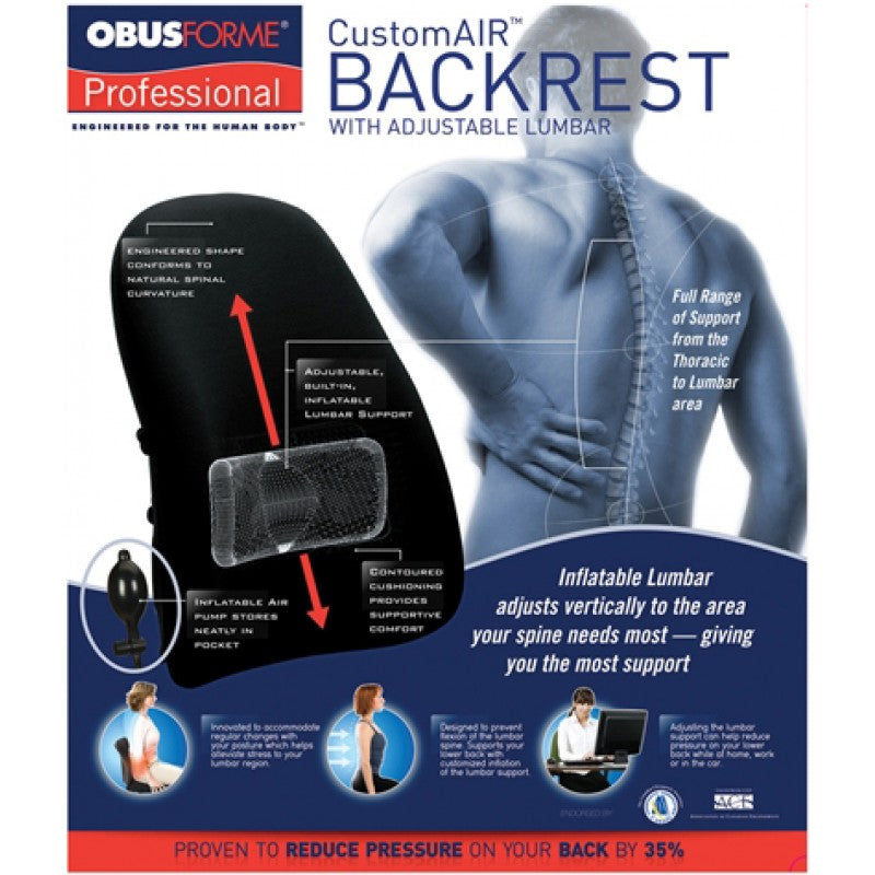 ObusForme Canada Inflatable Low Backrest Backrest Cushion Customair Backrest With Adjustable Lumbar