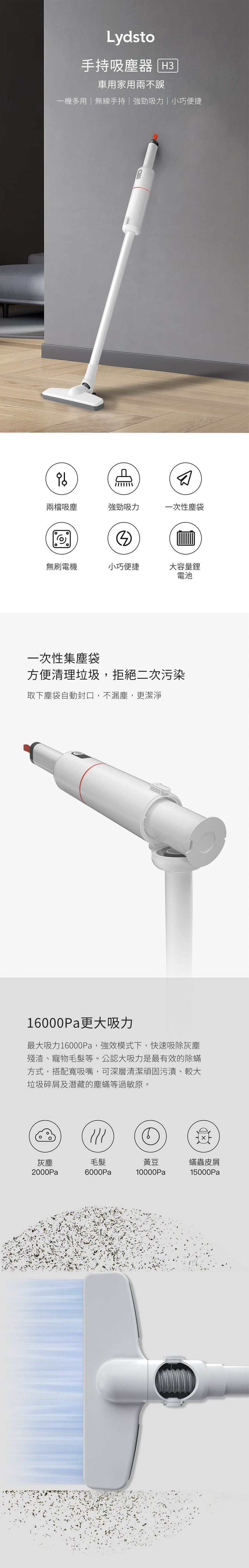 Lydsto - H3 Cordless Portable Vacuum Cleaner｜Handheld Vacuum Cleaner｜16000Pa｜Small｜Car Vacuum Cleaner