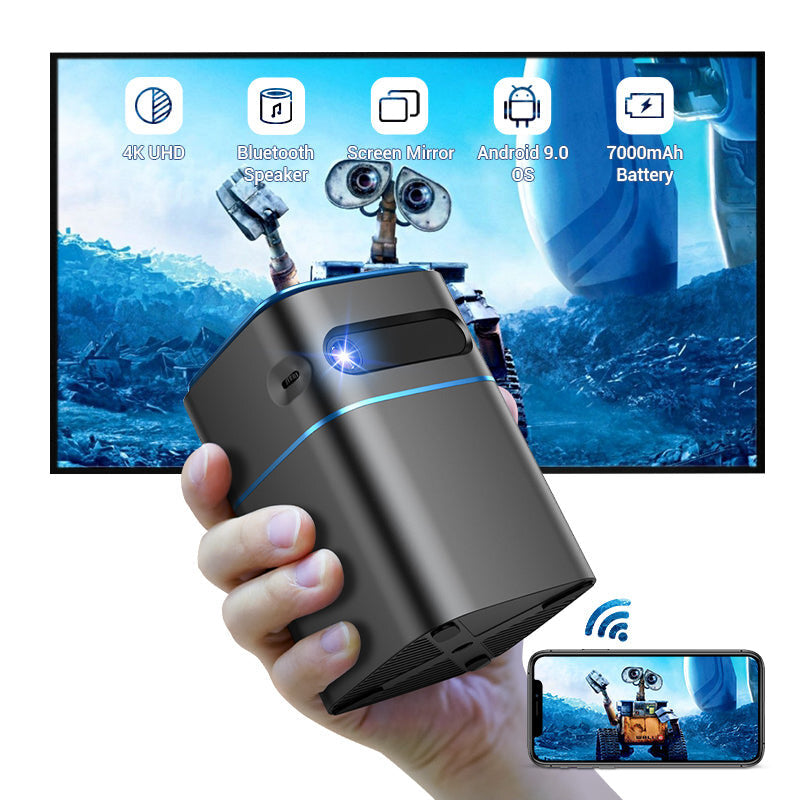 Usatisfy - Mini Wireless Speaker 4K Projector (Additional 60-inch hanging projection screen) | Portable | Mobile | Small Projector